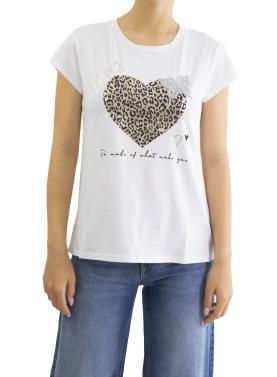 t shirt con cuore leopardato Happy 